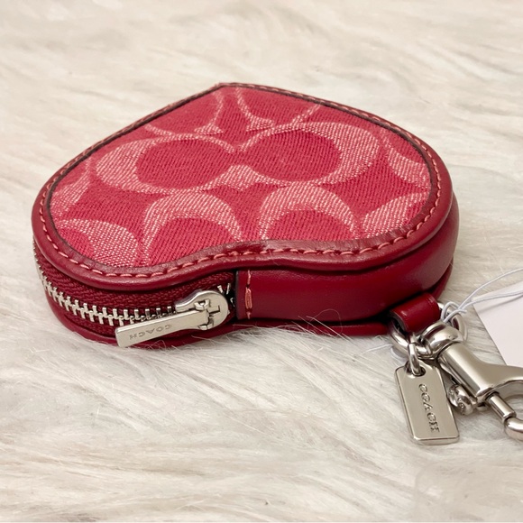 Coach Heart Bag Charm In Signature Denim CDC91 denim/Silver/True Red - Picture 4 of 5